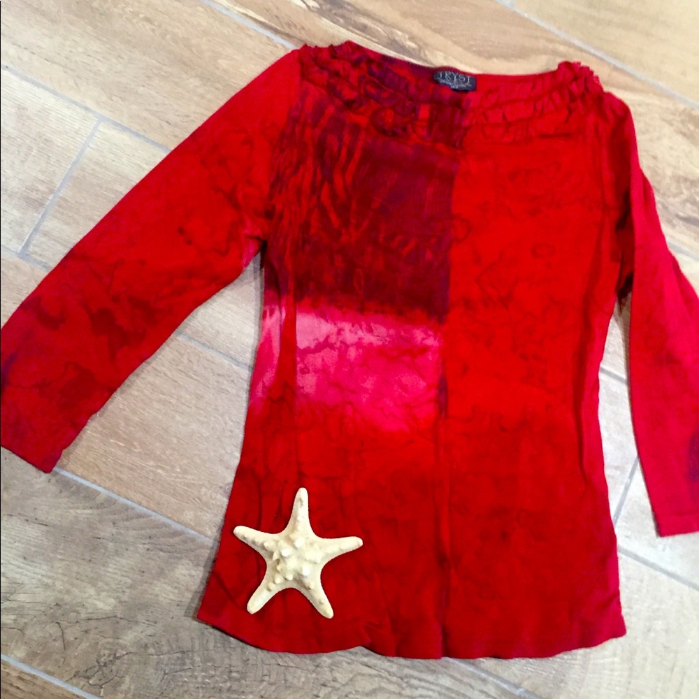 Teyst brand 3-4 sleeve top with collar ruffle L
